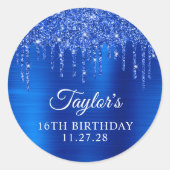 Sticker Rond Royal Blue Parties scintillant Drips 16e anniversa (Devant)