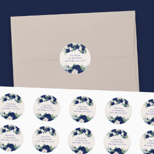 Sticker Rond Royal Blue Roses et Eucalytus Nom et adresse