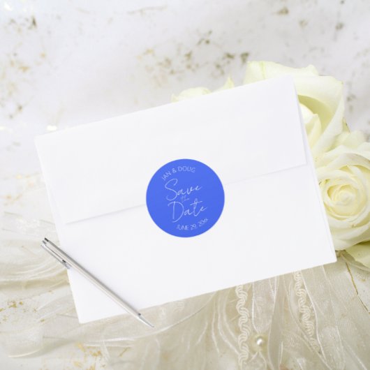 Sticker Rond Royal Blue Styliszed Wedding Enregistrer la date