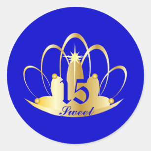 Sticker Rond Royal Blue Sweet 15 Tiara Sticker-Personnaliser