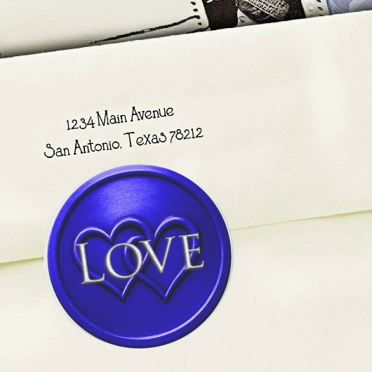 Sticker Rond Royal Blue Two Hearts Intertwined Wedding