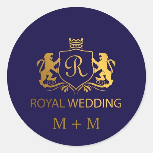 Sticker Rond Royal Crown Blue et Gold Lions Mariage Custom (Devant)