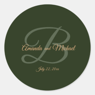 Sticker Rond Royal Dark Green Feuille Gold Frame Mariage