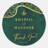 Sticker Rond Royal Emerald Green Parties scintillant Mariage or (Devant)