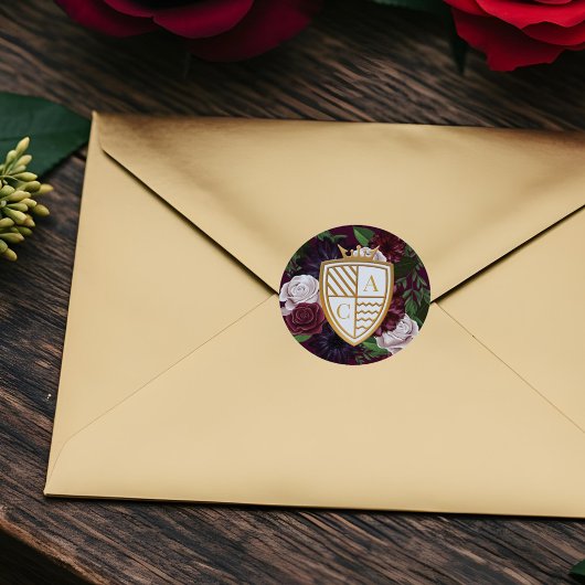 Sticker Rond Royal Muse Imaginaire médiéval Crest & Floral Mari