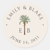 Sticker Rond Royal Palm Logo Elegant Tropical Monogram Wedding (Devant)