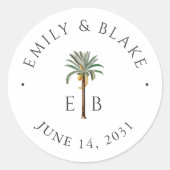 Sticker Rond Royal Palm Logo Elegant Tropical Monogram Wedding (Devant)