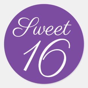 Sticker Rond Royal Purple and White Sweet 16 Typographie
