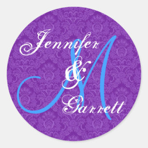 Sticker Rond ROYAL PURPLE et TURQUOISE Mariage Monogramme