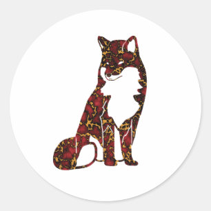 Sticker Rond Royal Ruby Red et Gold Marble Texture sur renard