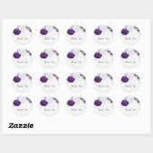 Sticker Rond royal violet & fleurs blanches argent classique ro (Feuille)