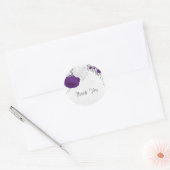 Sticker Rond royal violet & fleurs blanches argent classique ro (Enveloppe)