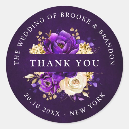 Sticker Rond Royal violet violet or Merci botanique Clas (Devant)