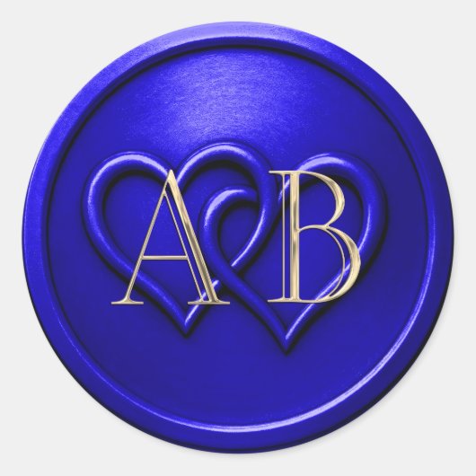 Sticker Rond Royl Blue Two Hearts Intertwined Monogram Wedding (Devant)
