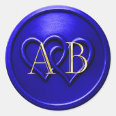Sticker Rond Royl Blue Two Hearts Intertwined Monogram Wedding (Devant)