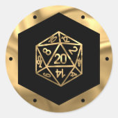 Sticker Rond RPG Dice | Gold Old School Tabletop PnP Roleplayer (Devant)