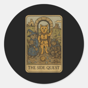 Sticker Rond Rpg Gamer Cats Drôle Côté Quête Carte Tarot Nerdy