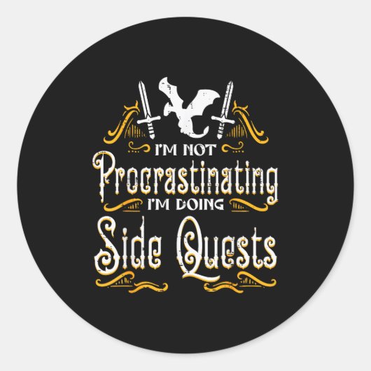 Sticker Rond Rpg Gamer Not Procrastinating Side Quest Funny Men (Devant)