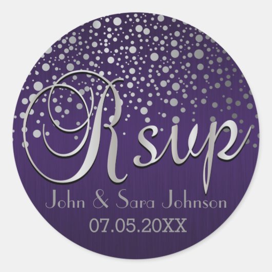 Sticker Rond RSVP | Points d'argent et pourpre | Personnaliser (Devant)