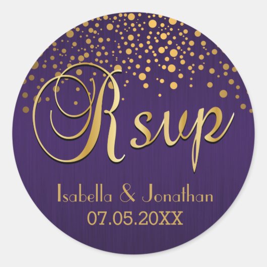 Sticker Rond RSVP | Points d'or et pourpre | Personnaliser (Devant)