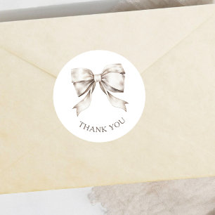 Sticker Rond Ruban à Arc Blanc Vintage Remerciement Baby Shower