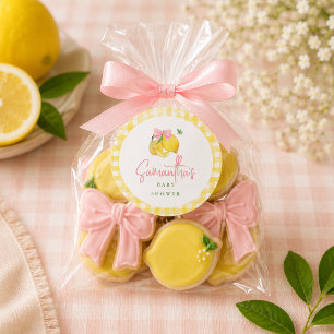 Sticker Rond Ruban à carreaux rose et citron