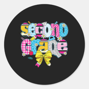 Sticker Rond Ruban à crayon coquette de deuxième année Retour à