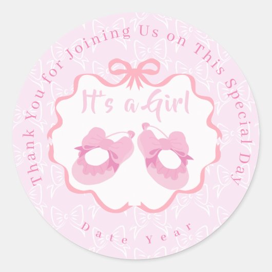 Sticker Rond Ruban à Nœud C'est une Fille (Devant)