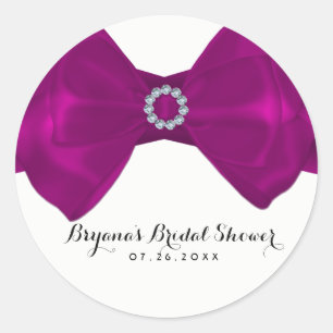 Sticker Rond Ruban à nœud fuchsia rose & Diamants Élégant Favor