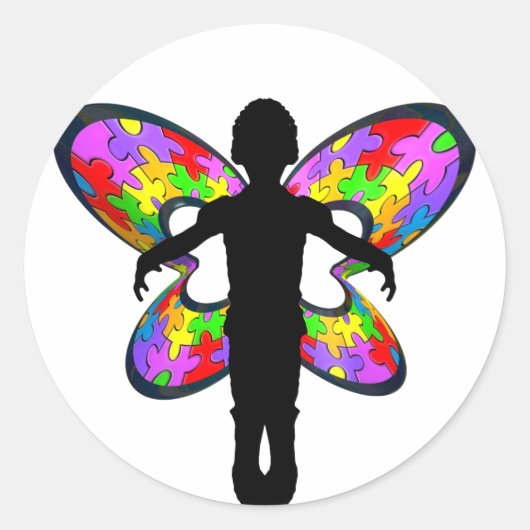 Sticker Rond Ruban autistique papillon (Devant)