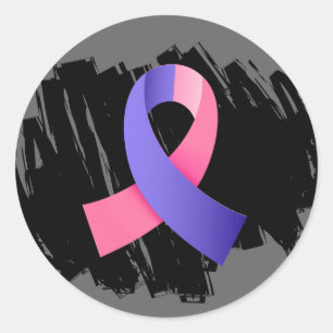Sticker Rond Ruban bleu de rose masculin de cancer du sein avec