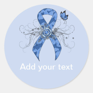 Sticker Rond Ruban bleu Paisley avec papillon