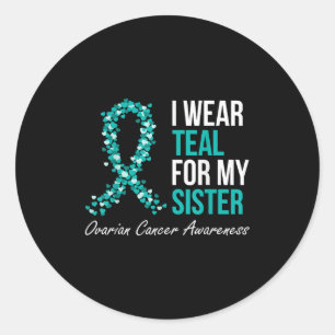 Sticker Rond Ruban Cancer Ovarien Je Porte Turquoise Pour Ma So