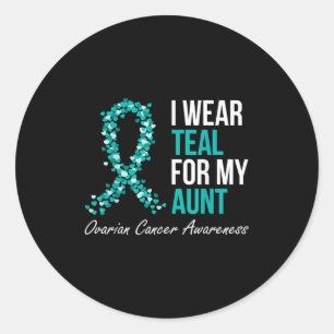Sticker Rond Ruban Cancer Ovarien Je Porte Turquoise Pour Ma Ta
