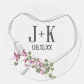 Sticker Rond Ruban cardiaque mariage avec monogramme (Devant)