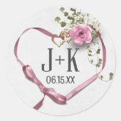Sticker Rond Ruban cardiaque mariage avec monogramme (Devant)