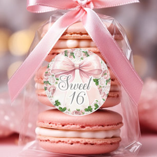 Sticker Rond Ruban Coquette Rose Fleur Vintage Douze Ans