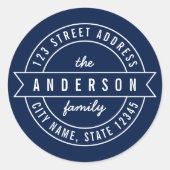 Sticker Rond Ruban couleur modifiable Nom de famille Adresse de (Devant)