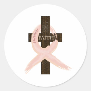 Sticker Rond Ruban-Croix de rose de survivant de cancer du sein