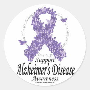 Sticker Rond Ruban d'Alzheimer des papillons