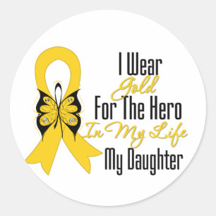 Sticker Rond Ruban de Cancer d'enfance mon héros ma fille