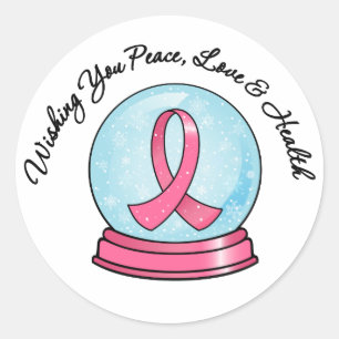 Sticker Rond Ruban de cancer du sein Joyeux Noël Snowglobe