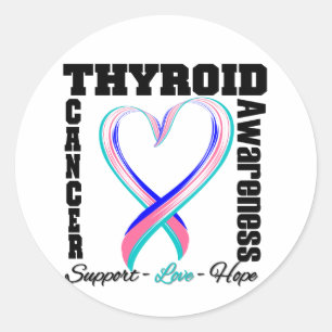 Sticker Rond Ruban de coeur balayé par conscience de cancer de