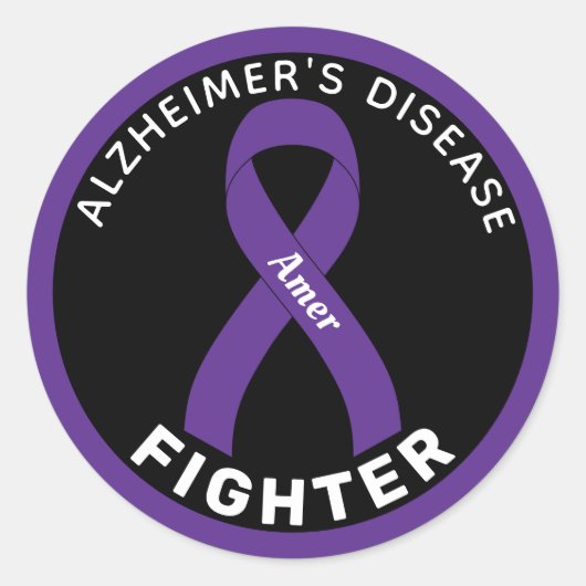 Sticker Rond Ruban de combat contre la maladie d'Alzheimer Noir (Devant)