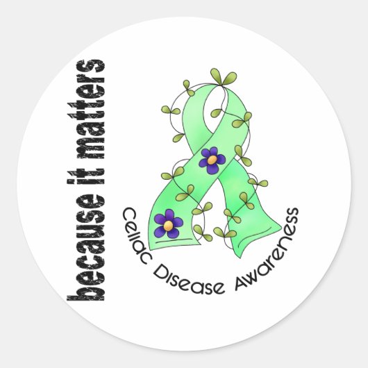 Sticker Rond Ruban de fleurs de la maladie coeliaque 3 (Devant)