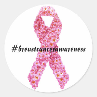 Sticker Rond Ruban de fleurs roses pour la sensibilisation au c