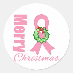 Sticker Rond Ruban de Joyeux Noël de conscience de cancer du
