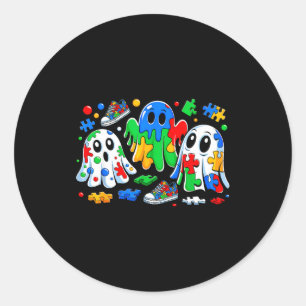 Sticker Rond Ruban de puzzle coloré de fantôme d'Halloween Sens
