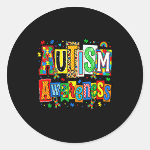Sticker Rond Ruban de sensibilisation à l'autisme puzzle soutie