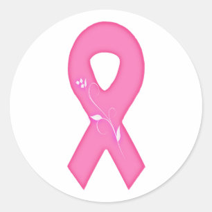 Sticker Rond Ruban de sensibilisation au cancer du sein avec fl
